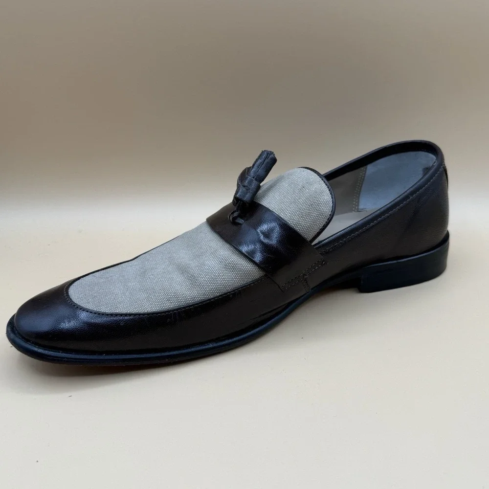 Giorgio Brutini Mens 10.5 Tassel Loafers Brown Leather Canvas Two Tone Resort